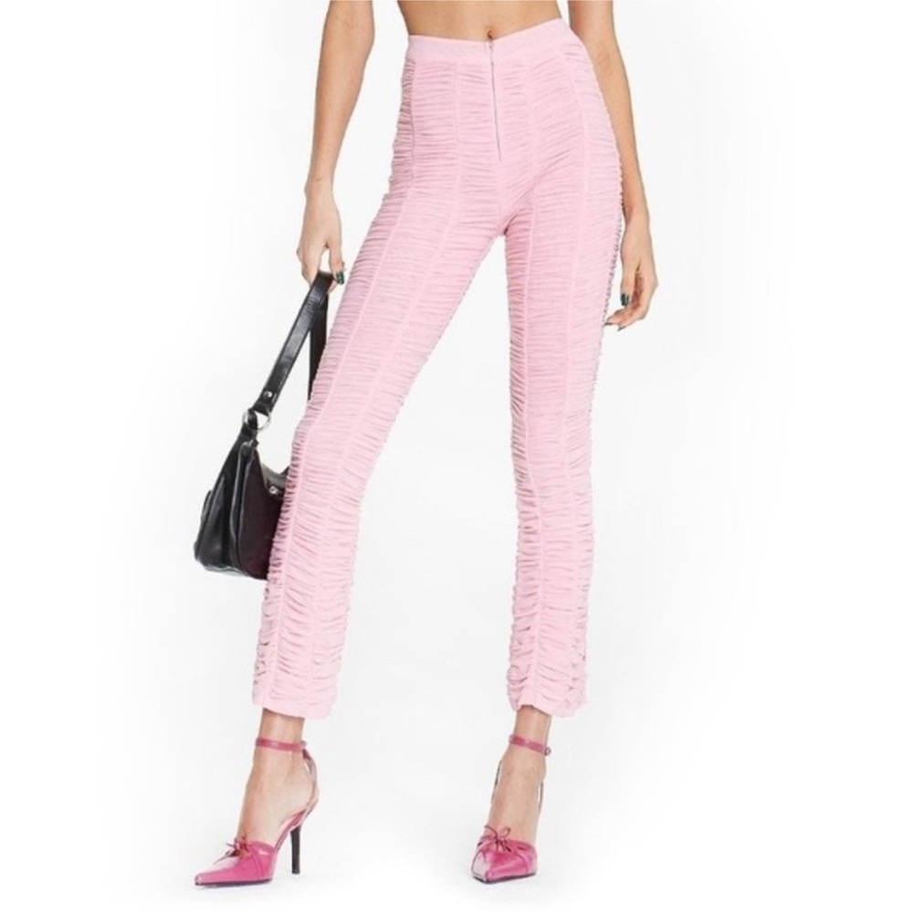 I.AM.GIA Women's Pink Trousers High-Waist Pink Ruched Straight-Leg Pants